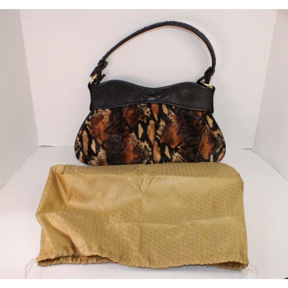 Adrienne Vittadini Snakeskin leather accent Tiger Print Hobo Dustbag - Picture 2 of 16